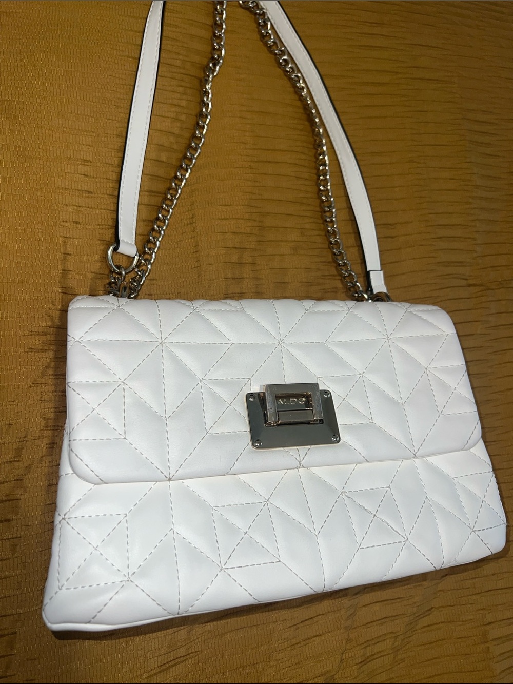 Aldo White Quilted Shoulder Bag with Silver Chain